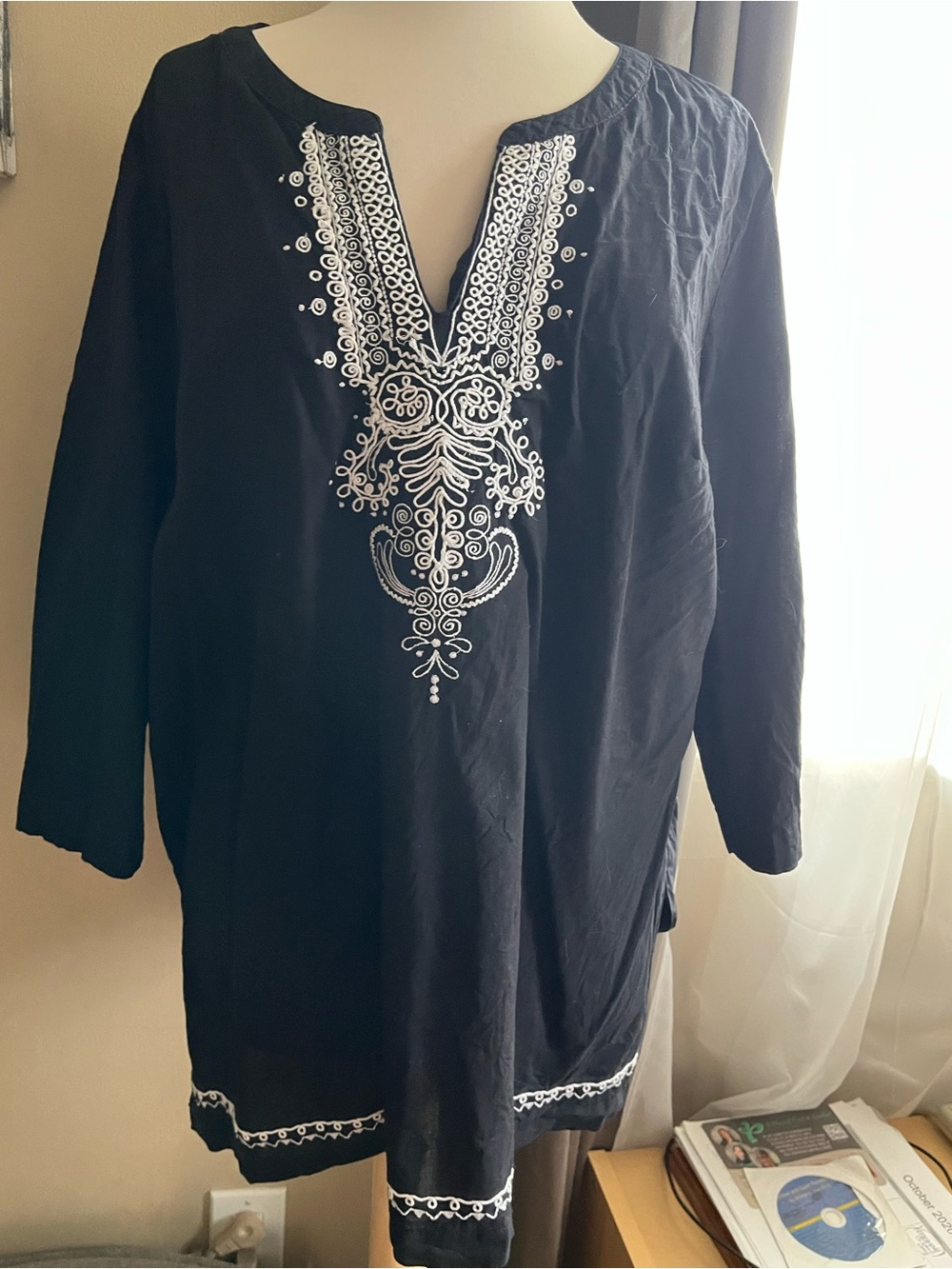 Liz Claiborne Black Top with White Embroidered Detail